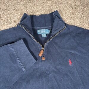 Polo Ralph Lauren Navy Blue Quarter Zip Pullover Sweater Mens XXL Red Pony Logo